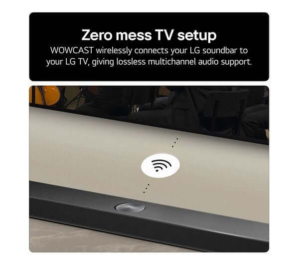 LG US80TR SOUNDBAR HOME CINEMA WIRELESS SUBWOOFER 580W DOLBY ATMOS smart setup with WOWCAST wireless connection.