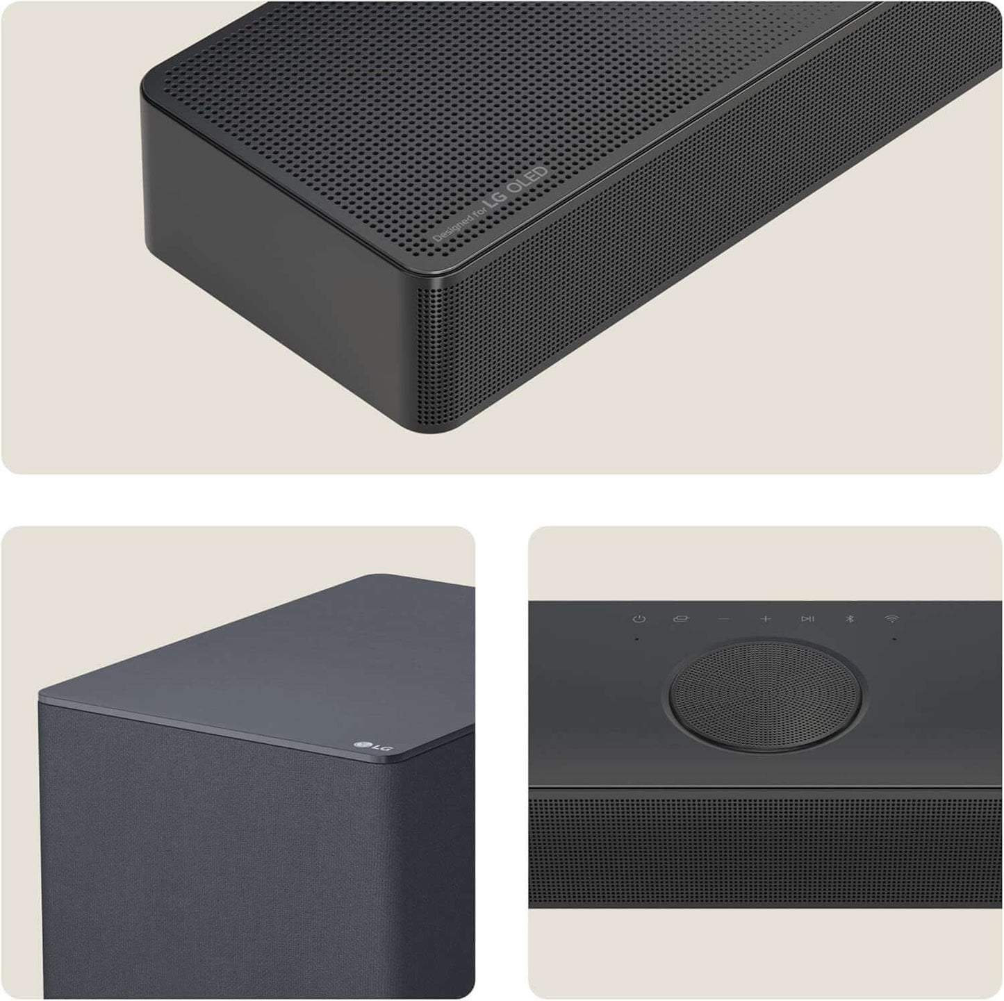 LG USC9S SOUNDBAR HOME CINEMA 3.1.3 WIRELESS SUBWOOFER 4K DOLBY ATMOS showing multiple angles of the soundbar.