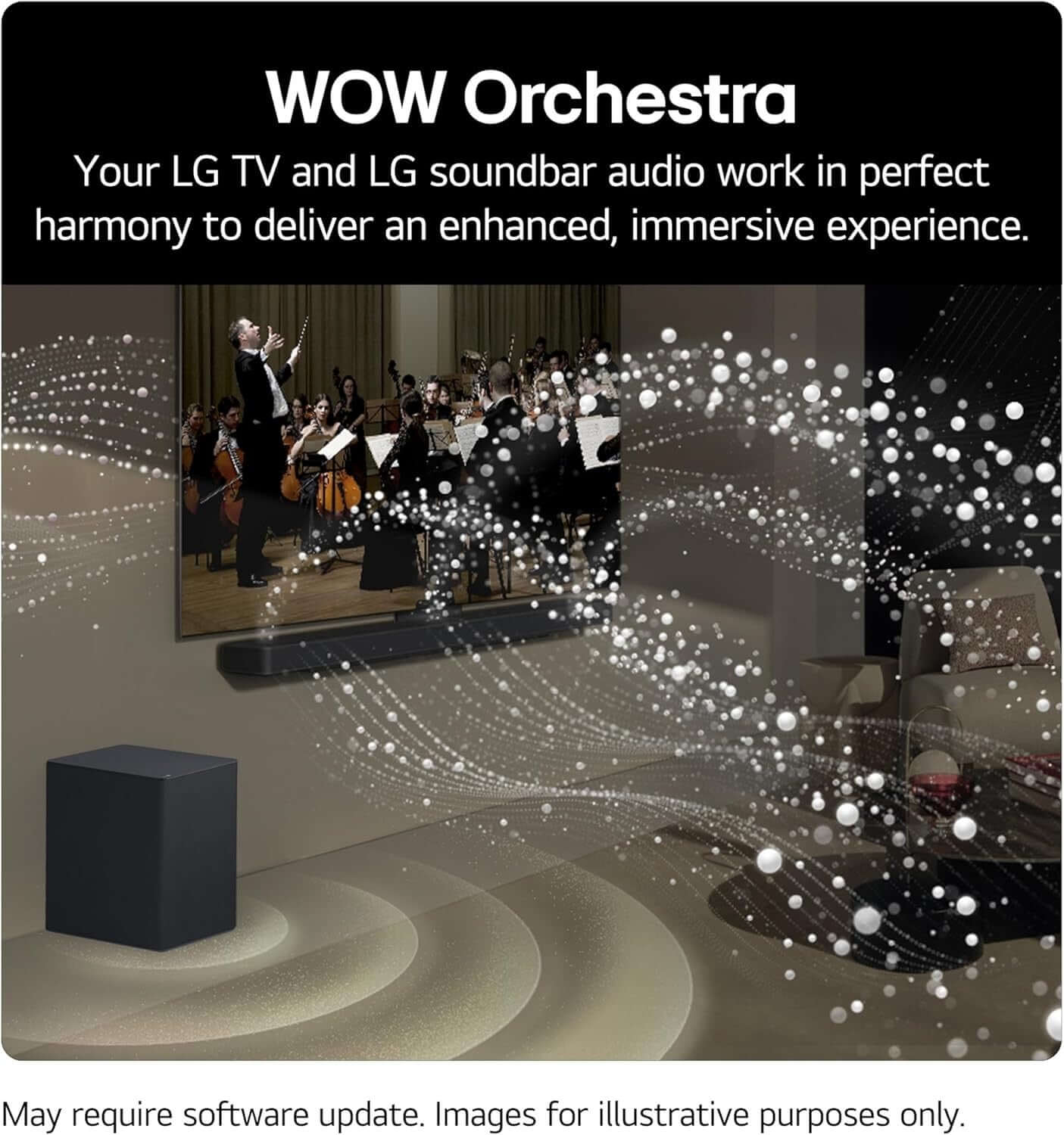 WOW Orchestra showcasing LG TV and LG soundbar for an enhanced immersive experience.