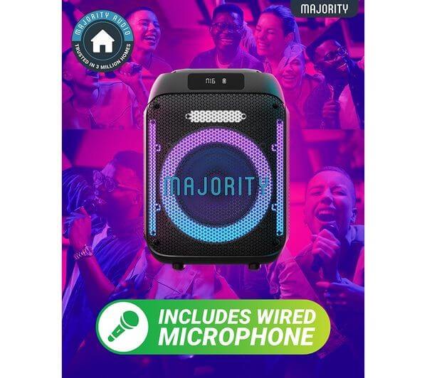 MAJORITY PULSE 1 PORTABLE BLUETOOTH MEGASOUND 80W PARTY SPEAKER LED LIGHTS with included wired microphone.