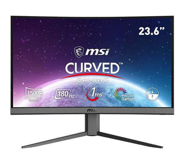 MSI 23.6-inch Curved Gaming Monitor with 180Hz refresh rate and 1ms response time for immersive gaming experience.