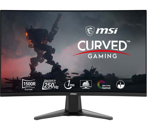 MSI MAG 27C6X FULL HD 27" CURVED LCD MONITOR 1080P 1MS 250Hz HDMI DISPLAYPORT display showcasing gaming features.