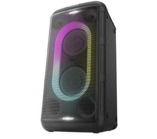 PANASONIC SC-BMAX10 BLUETOOTH 5.0 MEGASOUND PARTY LIGHTS SPEAKER BLACK 150W NEW with colorful LED lights.