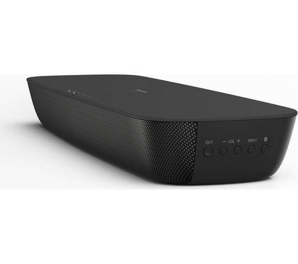 Panasonic SC-HTB208 80W compact wireless soundbar with control buttons in black.
