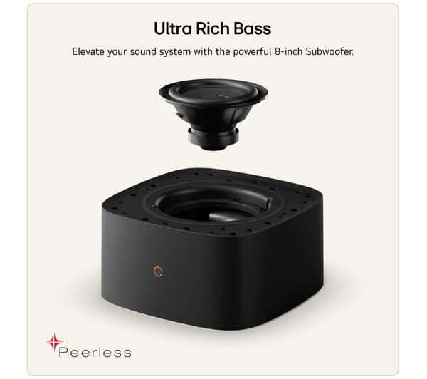 LG W7 SUBWOOFER 220W WIRELESS SPEAKER FOR SOUND SUITE DOLBY ATMOS FLEXCONNECT with powerful 8-inch subwoofer.