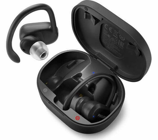 PHILIPS TAA7306BK/00 True Wireless Sports Headphones Bluetooth Waterproof BLACK in charging case with ear-hooks