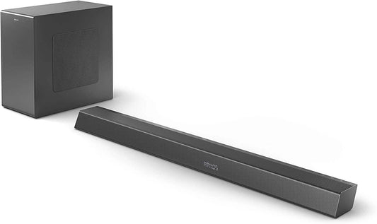 PHILIPS TAB8905/10 wireless soundbar and subwoofer with HDMI and Dolby Atmos capabilities.