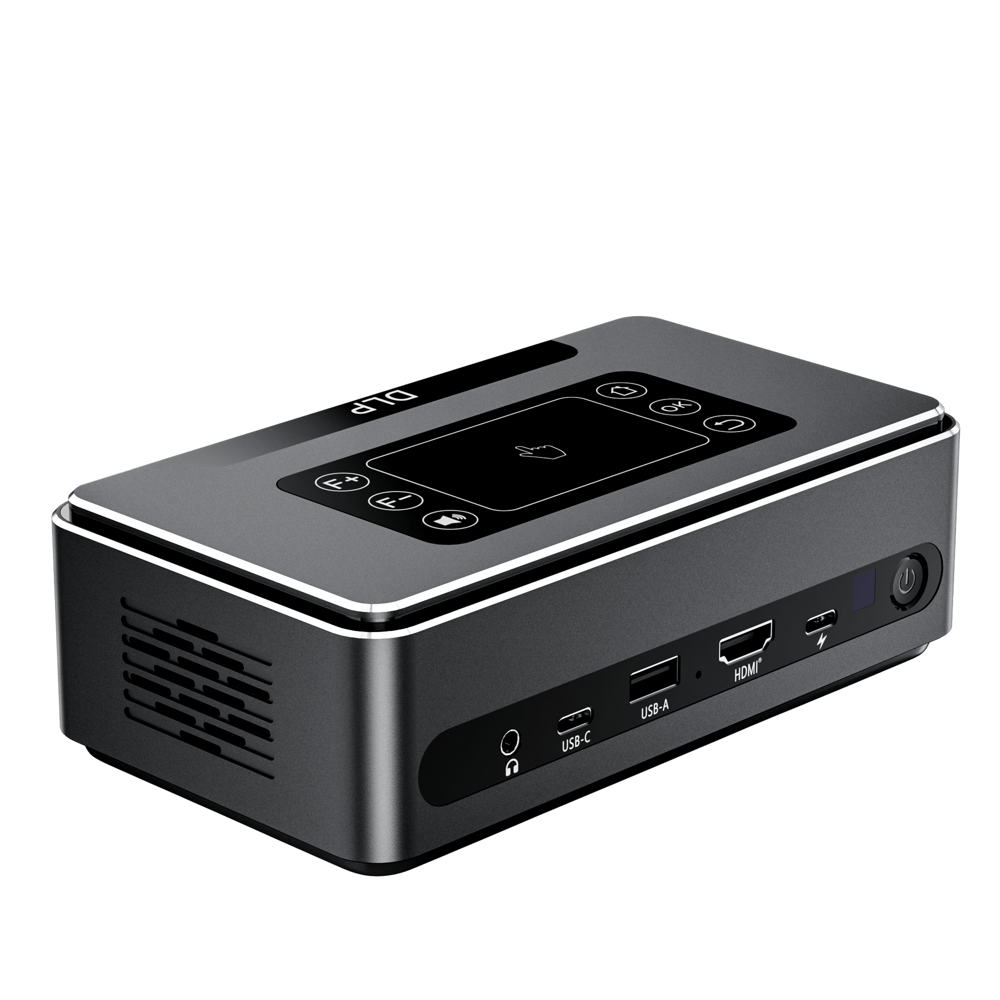 Pico Genie Impact 4.0 Plus 1080p Ultra Portable Projector showcasing sleek design and multiple connectivity ports.