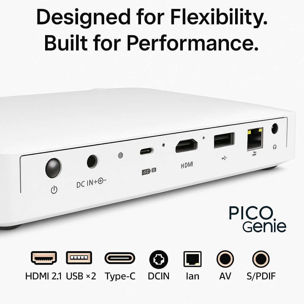 Pico Genie M550 Plus 4.0 Smart Projector showing connectivity ports and design features.