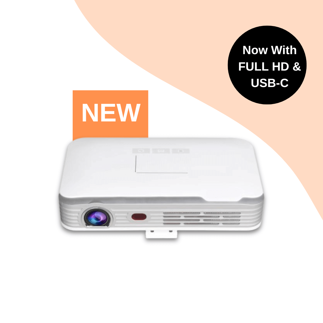 Pico Genie M550 Plus 4.0 Smart Projector showcasing NEW design with FULL HD and USB-C features.