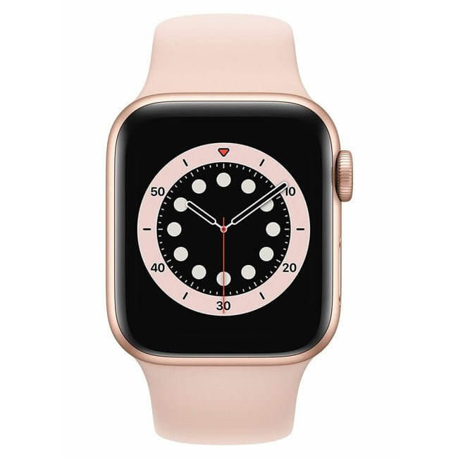 Refurbished Apple Watch Series 6 40mm with always-on display and pink band.