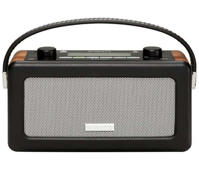 ROBERTS VINTAGE PORTABLE RETRO DAB FM DIGITAL RADIO MAINS/BATTERY LCD DISPLAY - front view of the black DAB radio.