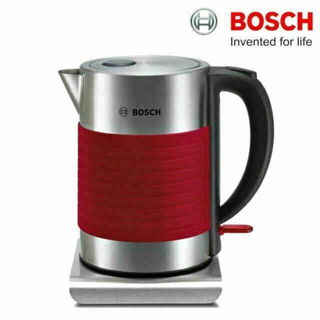 BOSCH Silicone TWK7S04GB 3000W 1.7L CORDLESS JUG STAINLESS STEEL KETTLE RED on base