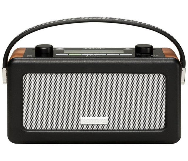 ROBERTS VINTAGE PORTABLE RETRO DAB FM DIGITAL RADIO MAINS/BATTERY LCD DISPLAY - front view of the black DAB radio.