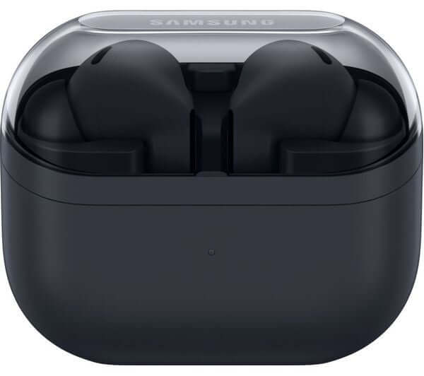 SAMSUNG HEADPHONES GALAXY BUDS3 FE TRUE WIRELESS NOISE CANCELLING BLACK SM-R420 charging case with earbuds.