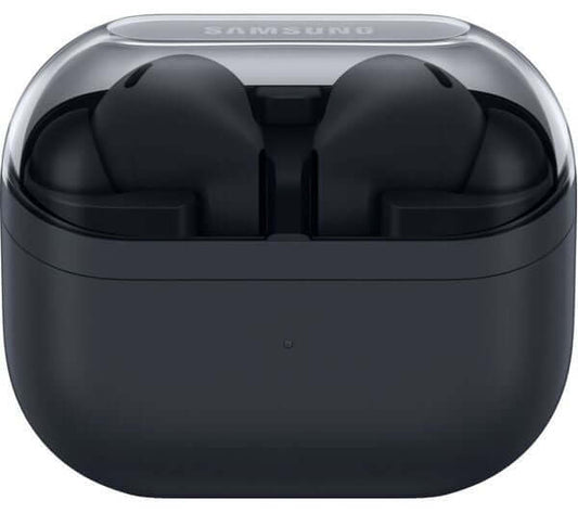 SAMSUNG HEADPHONES GALAXY BUDS3 FE TRUE WIRELESS NOISE CANCELLING BLACK SM-R420 charging case with earbuds.