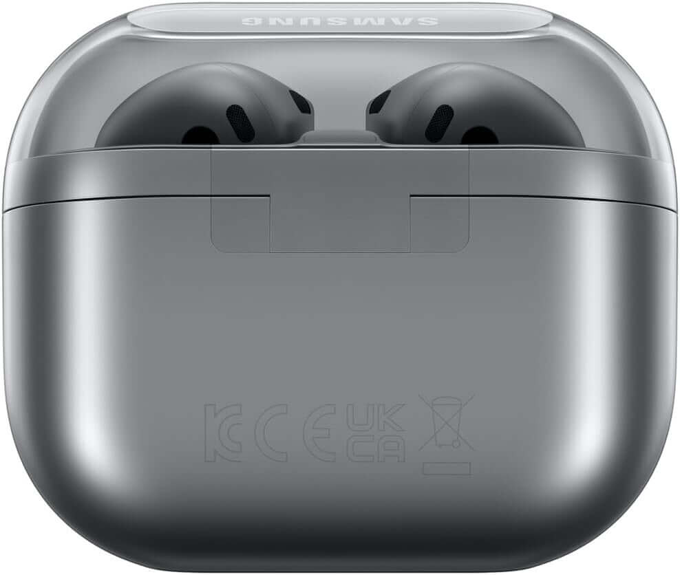 SAMSUNG HEADPHONES GALAXY BUDS3 WIRELESS ACTIVE NOISE CANCELLING SILVER SM-R530 case with earbuds inside.
