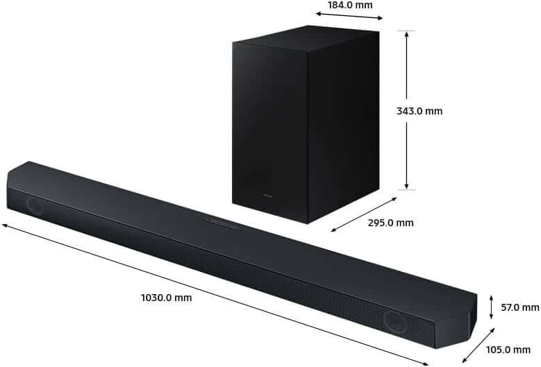 SAMSUNG HW-Q60C 3.1 WIRELESS 4K SOUNDBAR SUBWOOFER DOLBY ATMOS DTS Virtual:X NEW dimensions with soundbar and subwoofer