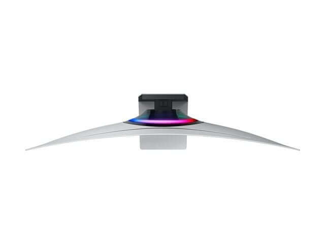 SAMSUNG ODYSSEY OLED G8 G85SD QUAD HD 34" CURVED QD-OLED SMART GAMING MONITOR top view design with RGB lighting.