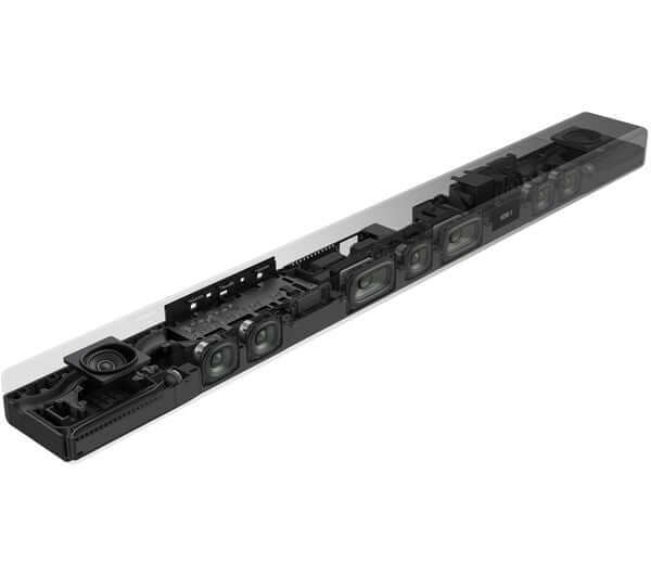 Sony HT-A7000 wireless soundbar with multiple speakers and built-in dual subwoofer for immersive audio experience.