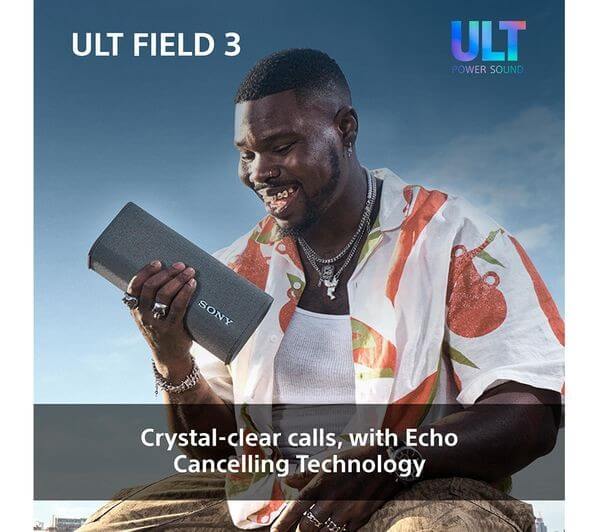 SONY ULT FIELD 3 PORTABLE WIRELESS BLUETOOTH SPEAKER RECHARGEABLE IP67 BLACK being used for crystal-clear calls.