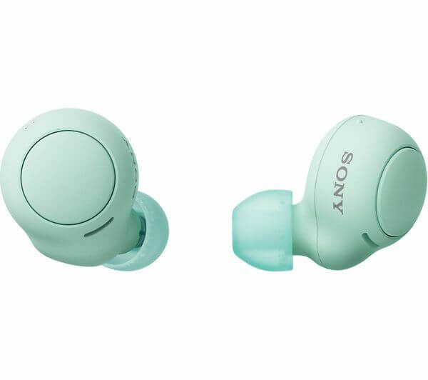SONY HEADPHONES TRUE WIRELESS BLUETOOTH EARBUDS NFC IPX4 USB-C ICE GREEN WF-C500 image showing the design and features.