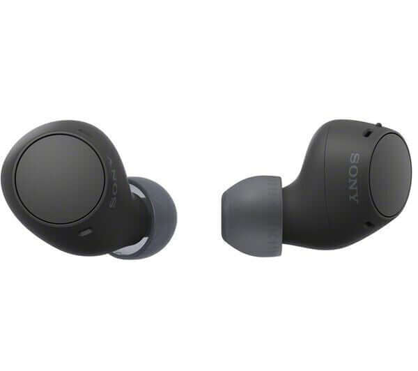 SONY HEADPHONES TRUE WIRELESS BLUETOOTH 5.3 IN EAR EARBUDS IPX4 BLACK WF-C510 angled view of earbuds.