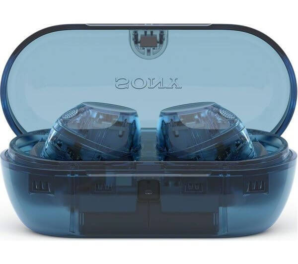 SONY WF-C710N HEADPHONES WIRELESS BLUETOOTH NOISE CANCELLING EARBUDS GLASS BLUE in charging case